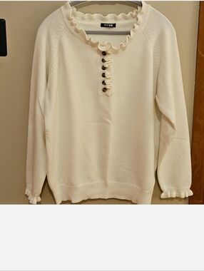 Viral Cream Sweater with Button and Ruffle Details